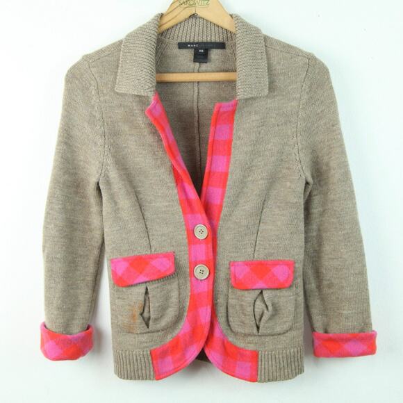 Marc Jacobs XS Cardigan Crop Plaid Academia Y2K Vintage Preppy Twee Vintage - Picture 1 of 10